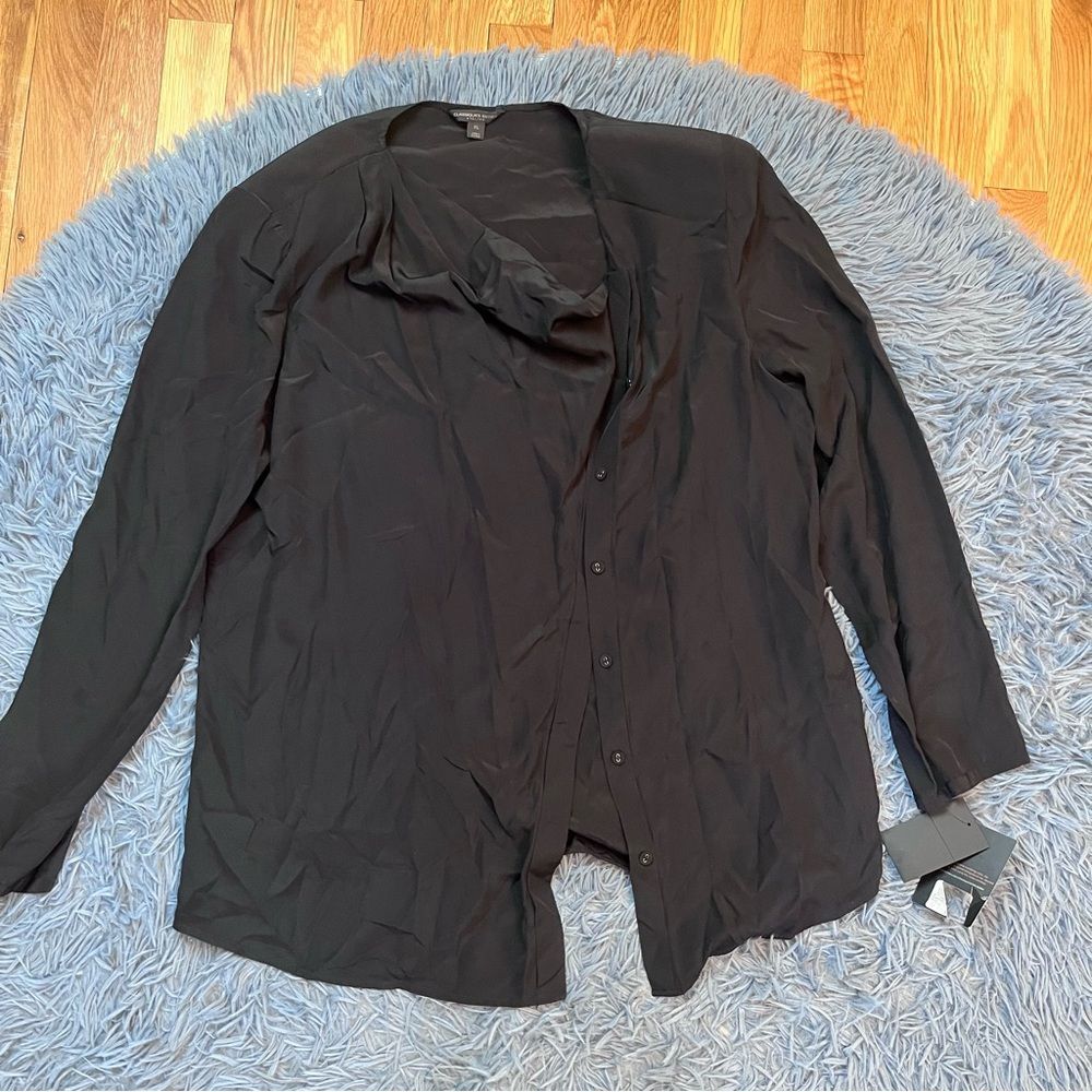 Classiques Entier Black 100% Silk Blouse Size XL NWT